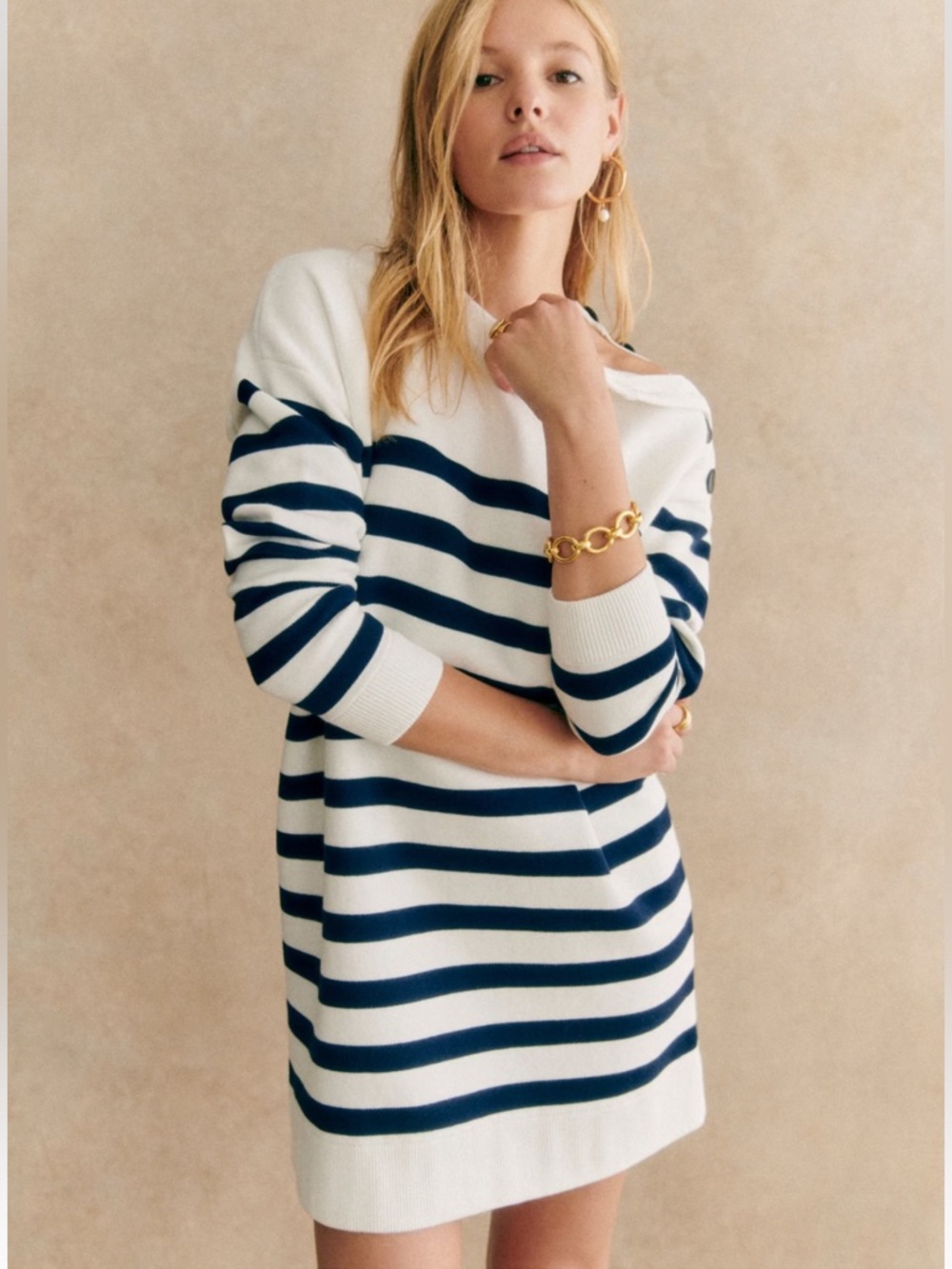 NWT Sezane Briella Dress in Ecru/ Navy Maxi Stripes